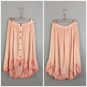 Peach pink embroidered vintage skirt